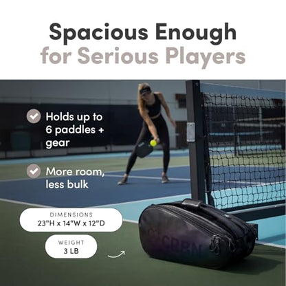 CRBN Pickleball - Pro Team Tour Pickleball Paddle Bag with Built-In Zip-Off Sling Bag - Padded Side Pockets for 6 Paddles, Shoes & More - color: Grey