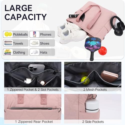 VASCHY Pickleball Tote Bags For Women With Fence Hook, Quilted Puffer Pickleball Paddle Holder Case Gym/Sports Tote