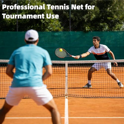 Professional Tennis Net 42ft x 3.5ft | Double-Layer Woven Court Replacement Net with 6mm Steel Cable & Center Strap – Heavy-Duty UV/Water-Resistant Net for Clubs, Coaches, and Backyard Use