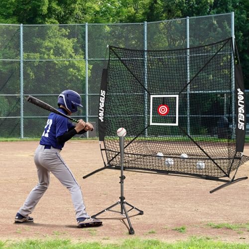 6'X6' Baseball Softball Practice Net,Pitching Net,Batting Net,with Bonus Strike Zone,Target and Bow Frame,for Hitting,Pitching,Catching - size: 6 x 6 FT, style: Full Mouth Version-Black
