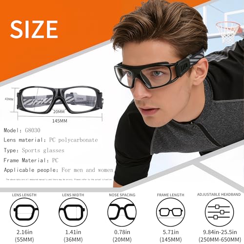 SooGree Sport Glasses for Men Women Basketball Football Sport Goggles Anti Fog Shock Collision Wearable Glasses - color: Black Frame Black Pad