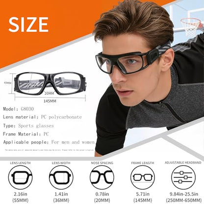 SooGree Sport Glasses for Men Women Basketball Football Sport Goggles Anti Fog Shock Collision Wearable Glasses - color: Black Frame Black Pad