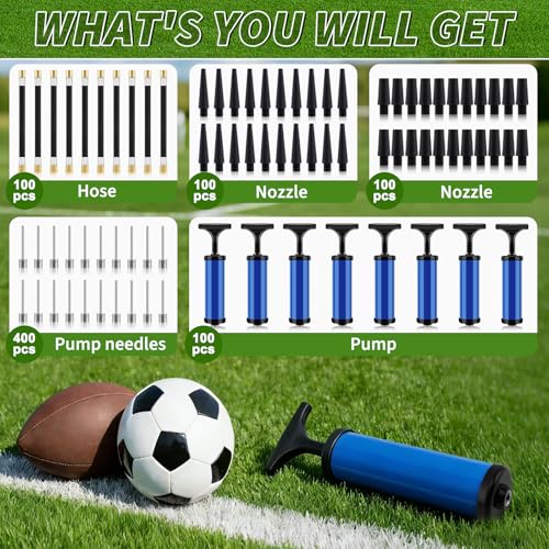 100 Sets Ball Air Pump Bulk for Sports Balls Include Needle Nozzle Extension Hose Hand Inflation Kit for Basketball Soccer Football Volleyball Balloon, Operation Bulk Christmas Child Items Gifts - color: Blue