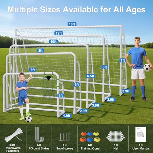 MOPHOTO Soccer Goal, 6X4/8x6/10x6.5/12x6/16x7/18.5x6.5/21x7/24x8ft Soccer Goals for Backyard, Full Size Soccer Goal for Teens & Adults Training - size: 8x6FT, style: Steel - Foldable