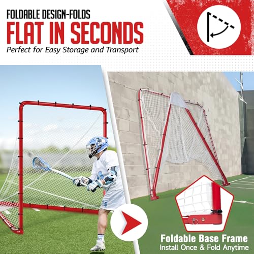 ZEALFEEL Lacrosse Goal 6x6x7Ft, Foldable Lacrosse Training Net with 9-Zone Target for Accuracy Practice, Heavy-Duty Steel Frame & Tear-Resistant Netting, Backyard Shooting Practice for Teens & Adults