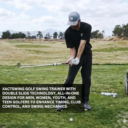 XactSwing Golf Swing Trainer with Double Slide Technology, All-in-One Design for Men, Women, Youth, and Teen Golfers to Enhance Timing, Club Control, and Swing Mechanics