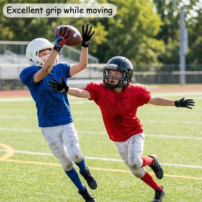 Youth Football Gloves -Sticky Football Receiver Gloves with Tacky Silicone Palm for Kids Girls Boys Flag Football Practice Games,Stretch Fit Quick-Dry Excellent Grip Football Receiving Gloves