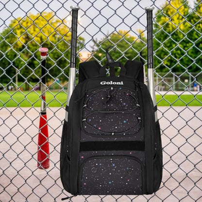 Goloni Youth Baseball Bag,Baseball Backpack with Shoes Compartment,Softball Bag with Fence Hook for T-Ball Bat & Equipment - color: Starry Sky Black