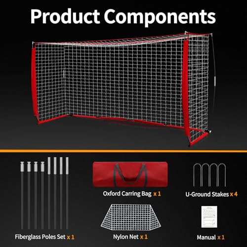 SHANTRA Soccer Goal, 12x6FT Easy Setup Soccer Goals for Backyard with Metal Base, Portable Soccer Net for Teens/Adults, Large Equipment for Training, Soccer Goal for Practice with Carry Bag