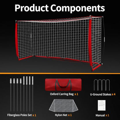 SHANTRA Soccer Goal, 12x6FT Easy Setup Soccer Goals for Backyard with Metal Base, Portable Soccer Net for Teens/Adults, Large Equipment for Training, Soccer Goal for Practice with Carry Bag