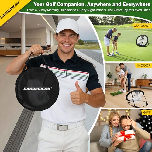 Golf Chipping Net with Tri-Turf Hitting Mat Set - Foldable Practice Target, 12 Foam Balls & 6 Tees in Carry Bag - Indoor Outdoor Backyard Golf Precision Training Gift & Aid for Beginners