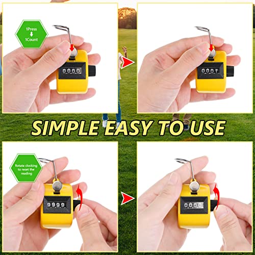 TOODOO 6 Pack Hand Tally Counter 4 Digit Mechanical Palm Clicker Plastic Hand Held Counter Clicker with Metal Finger Ring for School Golf Sports Events Office Stadium