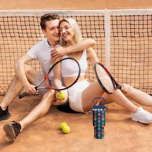 30 oz Tumbler with Handle Flip Straw Leak Proof - Pickleball Mug 30oz Tumbler Travel Coffee Mug with Handle - Birthday Gifts for Women Men Pickleball Lovers Players 30 Ounce Stainless Steel Cup - color: Pickleball Blue