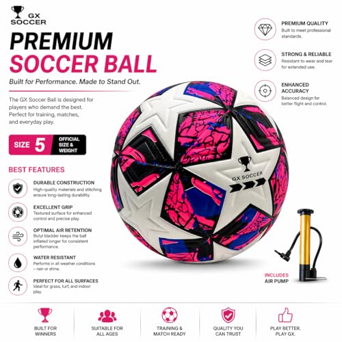 Soccer Ball Size 4. GX Soccer Champions Soccer Ball. Professional Grade PU Durable Material. - size: Size 5