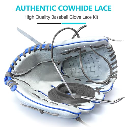 Baseball Glove Lace, Mitt Lace Repair Kit Softball 2 Leather Laces and 2 Lacing Needles for Catcher's Glove - color: Gray