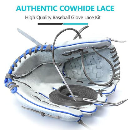 Baseball Glove Lace, Mitt Lace Repair Kit Softball 2 Leather Laces and 2 Lacing Needles for Catcher's Glove - color: Gray