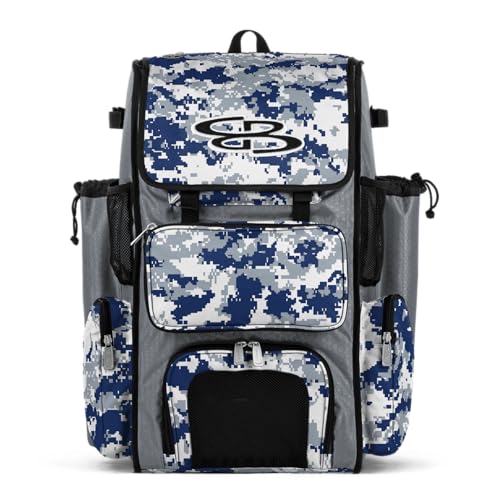 Boombah Superpack Bat Pack - Backpack Version (no wheels) - Holds 4 Bats - Camo Series - Multiple Color Options - color: Gray/Royal Blue_C23