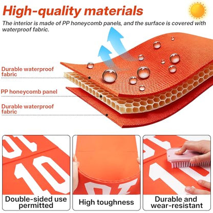 Set of 11 Football Yard Markers Field Markers Orange High Visibility Weighted Yardage Markers with Portable Carrying Bag, Football Gear for Football Training Equipment
