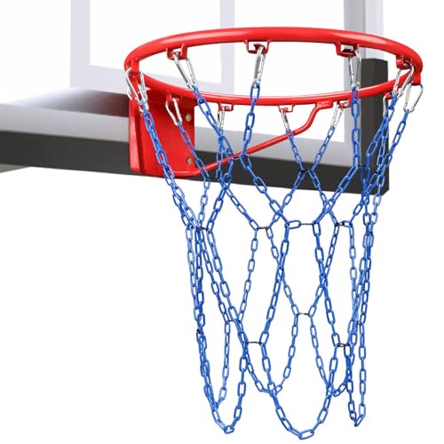 Basketball Net Heavy Duty Replacement,Carbon Steel Chain Basketball net, Anti-Rust Use Indoor Outdoor Standard 12 Loops Hoop - color: Blue