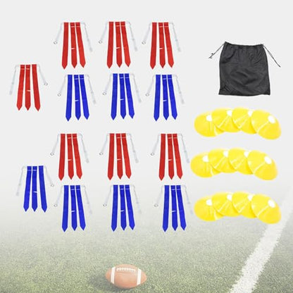 Premium Flag Football Belt Set for All Ages, 14 Belts 12 Cones