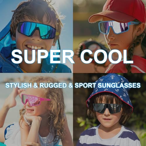 3PACK Kids Sunglasses for 6-14 Boys Girls, Youth Baseball and Cycling UV400 Protection Goggles - color: 3pcs-yellow Red+blue Red+green Blue-k10