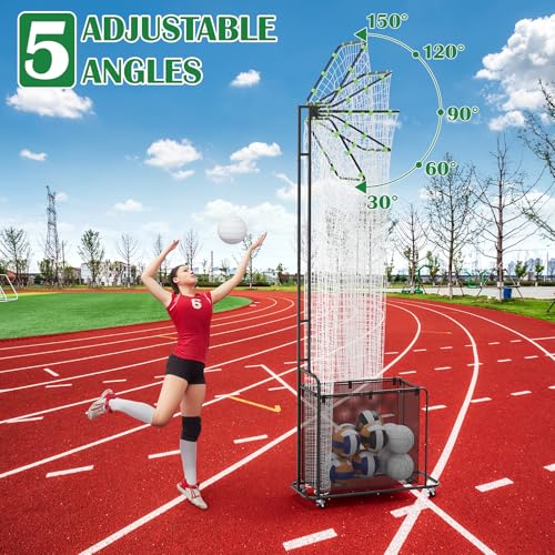 Volleyball Setter Training Equipment Net Volleyball Setting Trainer Setter Net with 5 Adjustable Angles & Heights, Indoor Outdoor Volleyball Practice Equipment for Serving, Spiking and Setting, Black