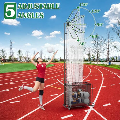 Volleyball Setter Training Equipment Net Volleyball Setting Trainer Setter Net with 5 Adjustable Angles & Heights, Indoor Outdoor Volleyball Practice Equipment for Serving, Spiking and Setting, Black