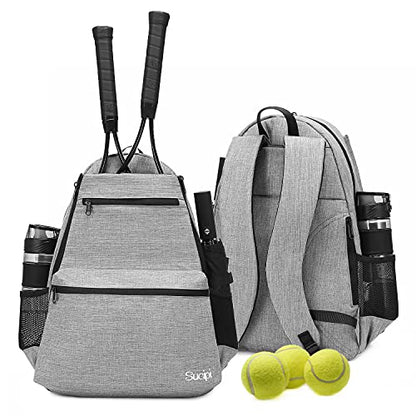 Tennis Bag Professional Tennis Backpack for Men and Women Racket Bags Holds 2 Rackets with Ventilated Shoe Compartment - color: Gray