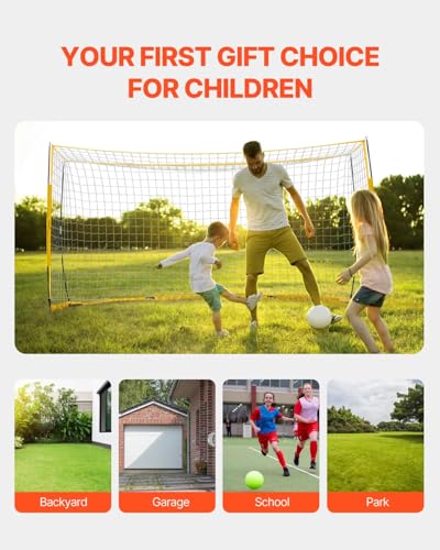 VEVOR Portable Soccer Goal, 12 x 6 ft Large Practice Soccer Net, Steel Fiberglass Structure Training Goal Set with Carry Bag, All-Weather Outdoor Use, for Backyards, Parks, School Fields - style: Fiberglass Rod Cube