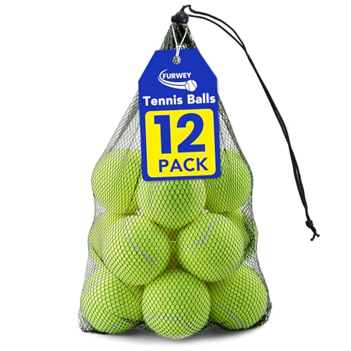 FURWEY Tennis Balls, 12/24/36/80 Pack Bulk Tennis Balls Pressureless Tennis Ball, Come with Mesh Bag for Easy Transport,Pet Dog Playing Balls, Good for Beginner Training Ball - size: 12P