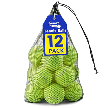 FURWEY Tennis Balls, 12/24/36/80 Pack Bulk Tennis Balls Pressureless Tennis Ball, Come with Mesh Bag for Easy Transport,Pet Dog Playing Balls, Good for Beginner Training Ball - size: 12P
