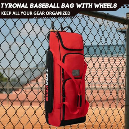 Baseball Bag with Wheels for 4 Bats,Soft Rolling Baseball Bag With Multi-Pockets, Fence Hook, Holds All Baseball Equipment.