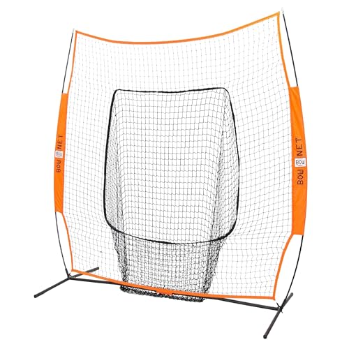 Bownet Big Mouth Replacement Net – Heavy Duty Baseball & Softball Practice Net, Fits Original Frame, Batting & Pitching Training Net - color: Orange, size: 7' x 7'