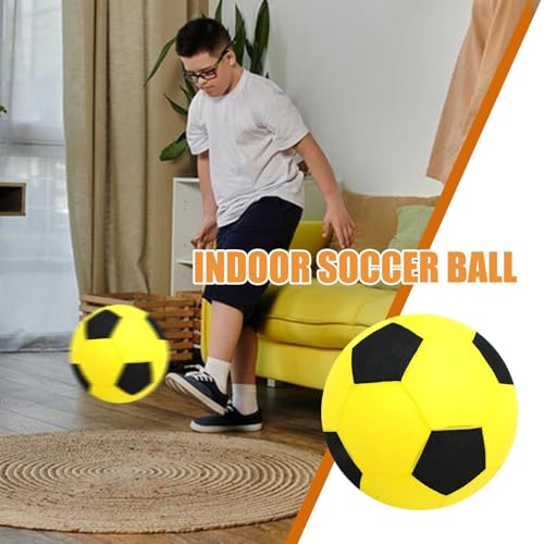 Inflatable Soft Football, Simulation Soccer Ball, 9.84 Inches Beach Toy with Leakproof, Elastic PVC Spheres, Indoor Play Toy with Bounce Design, Blow Up Football for Outdoor Use - color: Velvet Yellow