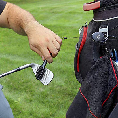 Callaway Premium Golf Club Brush for Clubs and Shoes with Retractable Cord, Soft and Hard Nylon Bristles, Carabiner Clip