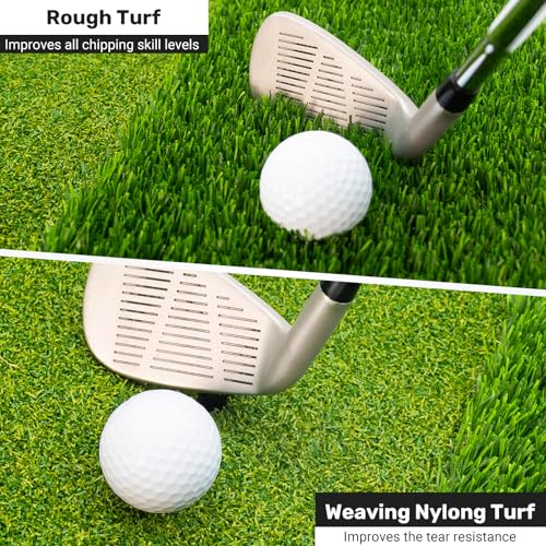 Portable & Foldable Golf Practice Mat – Dual-Turf Golf Hitting Mat for Indoor & Outdoor Swing and Chipping – Fairway & Rough Turf Golf Training Mat for Backyard and Home