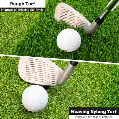 Portable & Foldable Golf Practice Mat – Dual-Turf Golf Hitting Mat for Indoor & Outdoor Swing and Chipping – Fairway & Rough Turf Golf Training Mat for Backyard and Home