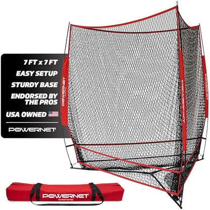 PowerNet Triple Threat Baseball Net, 3 Way 7' x 7' Batting, Hitting & Pitching Net Covers 147 Sq Ft, Softball Baseball Training Equipment, Baseball Practice Net - color: Red