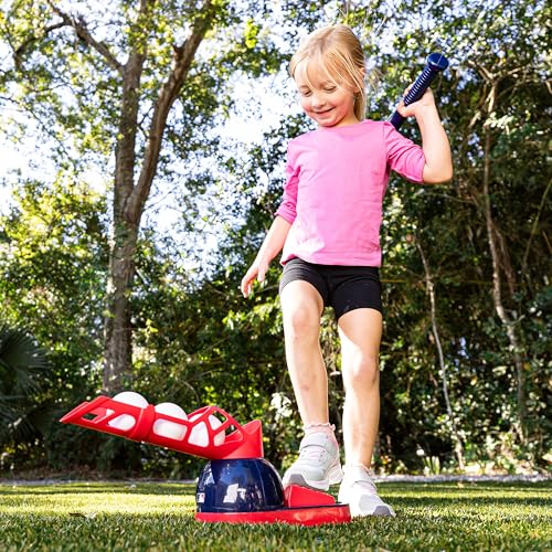 Franklin Sports Kids Baseball Pitching Machine - Pop A Pitch Batting Machine with Youth Bat + 3 Plastic Balls - Boys + Girls Toy