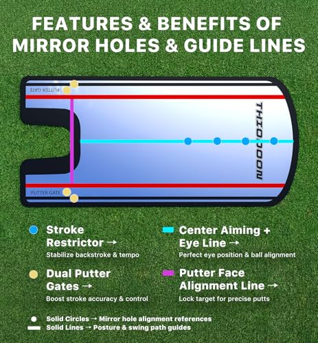 THIODOON Golf Putting Mirror - 3mm Ultra-Thin Alignment Putting Training Aid for Correcting Eye & Shoulder Position | Anti-Scratch Acrylic Surface with Portable Carry Bag for Home & Green Practice