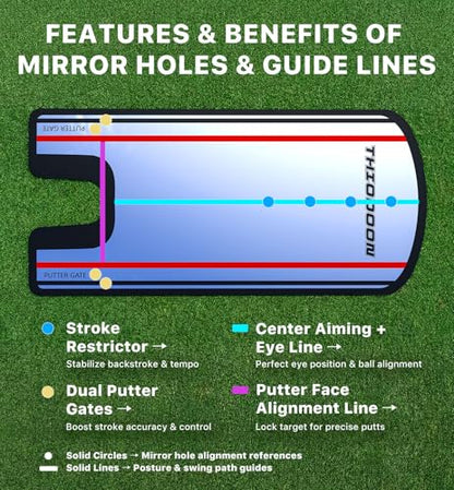 THIODOON Golf Putting Mirror - 3mm Ultra-Thin Alignment Putting Training Aid for Correcting Eye & Shoulder Position | Anti-Scratch Acrylic Surface with Portable Carry Bag for Home & Green Practice