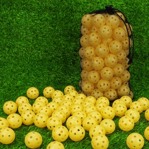 Coopay 50/100/200 Pack Practice Golf Balls, 42mm Plastic Golf Training Balls with a Drawstring Bag Hollow Sports for Swing Practice Driving Range Backyard Home Indoor Outdoor Use - color: Yellow, style: 50 Pack