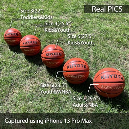 KUYOTQ Kids Toddler Youth Adult Size (3~7) Basketball Thickened Rubber or Leather Small Mini Basketball Soft Touch in & Outdoor Wear Resistant Basketball for Boys Girls Basketball Gifts (Deflated)