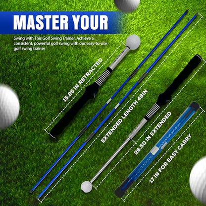 Mikani Retractable Golf Swing Training Aid - Click Stick Swing Training with Golf Grip Trainer | Golf Swing Trainer |Golf Alignment Sticks | Click Sound Tempo Training, Golf Accessories for Golfers