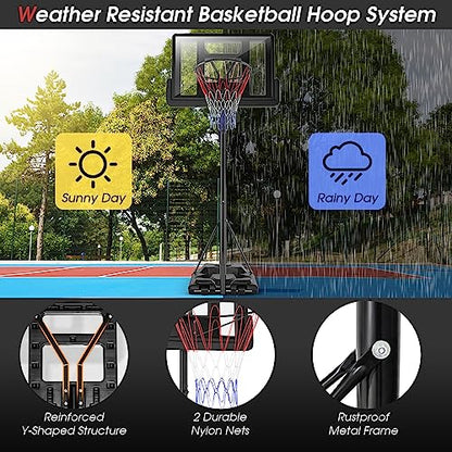 GYMAX Basketball Hoop, 5.9-10 FT Adjustable Basketball Goal with Shatterproof Backboard & 2 Nets, Portable Basketball Hoop for Indoor/Outdoor Kids Teens Adults
