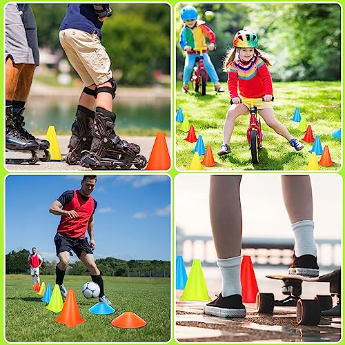 Hiboom 50 Pack Cones Sports Training Set, 30 Pcs 7 Inch Soccer Cones and 20 Pcs Disc Cones for Soccer Basketball Drills