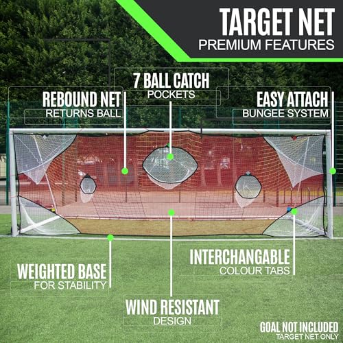 QuickPlay Target Net - Soccer Goal Target Nets with 7 Pockets for Shooting Accuracy - Fits Rigid Goals in Multiple Sizes - Soccer Trainer for Backyard, Training Equipment | Soccer Frame Not Included - style: Target Net 12x6'
