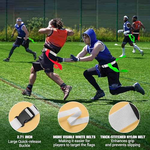 Flag Football Belts, Set of Flag Football Flags for Kids Adults, and Youth, Adjustable Flag Football Set 14 Players - color: Orange and Lime Green