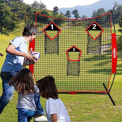 Kapler Football Trainer Throwing Net - 6 x 6 ft Nets with 3 Target Pockets - Protable Quarterback Accuracy Improving for Youth and Adults Backyard Drills - Includes Carry Bag