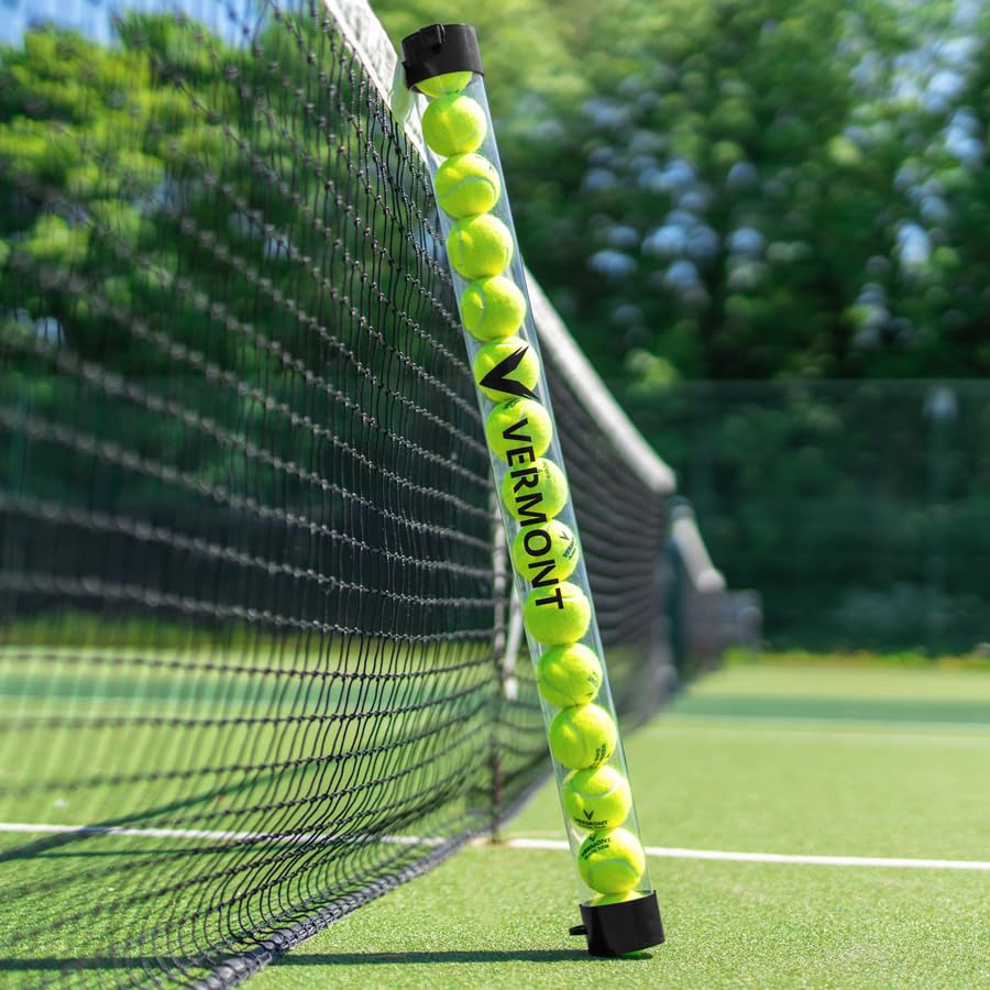 Vermont Tennis Ball Pick-Up Tube | 15 Ball Capacity - Lightweight PVC Design Durable Rubber Base - Quick Release Straps Easy Collection - Training Practice Equipment